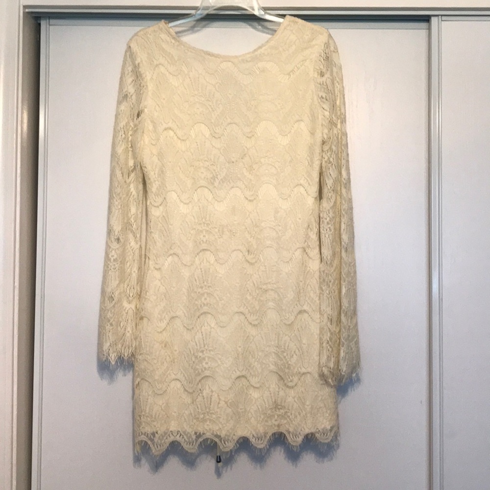 Off White mid length Long Sleeve Lace Dress